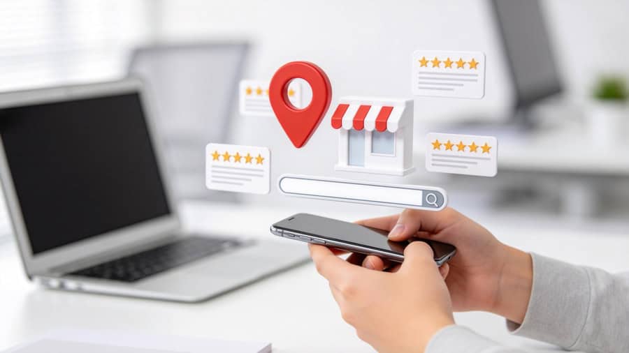 Online local business search concept with smartphone